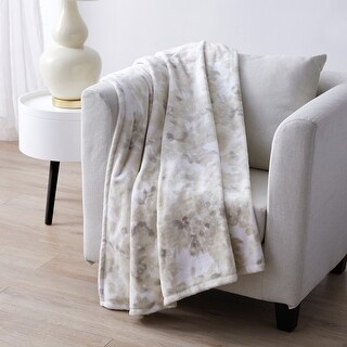 Tahari Home Biscay Taupe Floral Printed Plush Throw Bed Bath