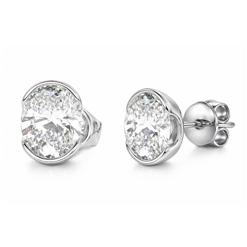 Auriya 14k Gold Lab Grown Oval Diamond Stud Earrings 0.50 to 8.00 ct. tw. Push-Back (F-G VS) - White - White - 1.5