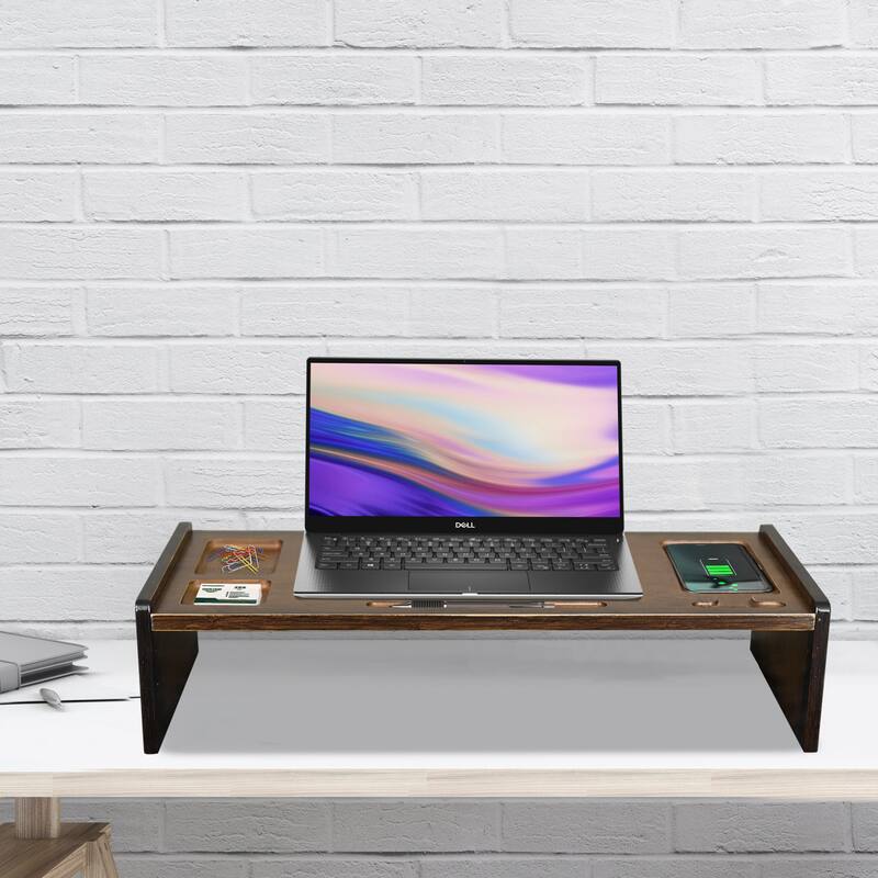 Wood Computer Monitor Stand Desktop Organizer with Drawer