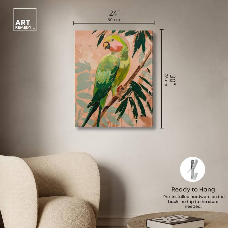 Coral and Green Parrot II Canvas by Art Remedy, Gallery Wrapped