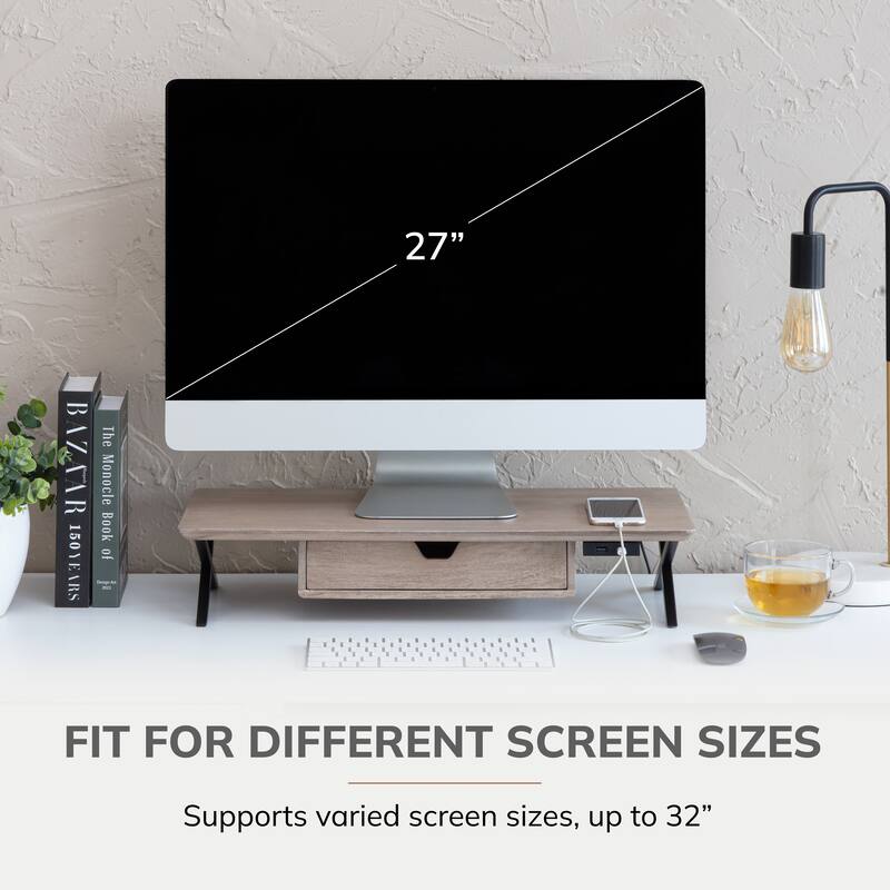 Jani Wood Monitor Stand Riser Desk - Ergonomic Design Stand, Desktop Organizer Table for Home, Office Workspace, Gaming Desk