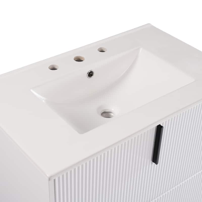 Fluted Bathroom Vanity with Ceramic Sink, Freestanding Bathroom Storage Cabinet, Bathroom Vanities with Full-Extension Drawers
