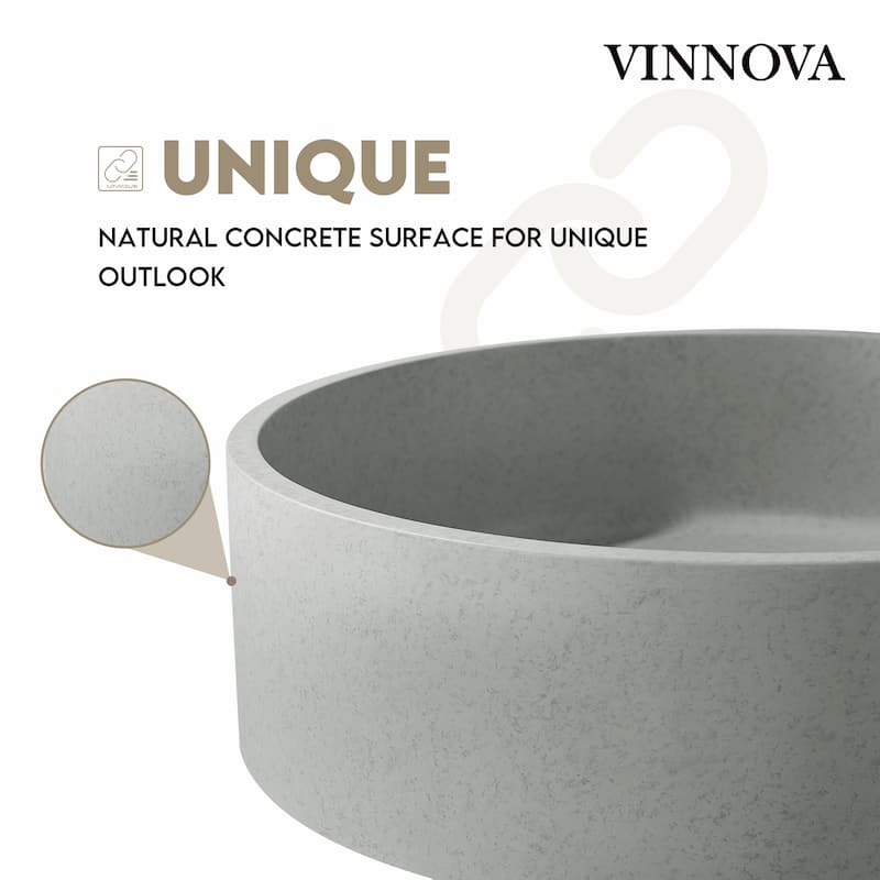 Vinnova Moguer Grey Concrete Circular Vessel Bathroom Sink - 15.4"L×15.4"W×4.7"H