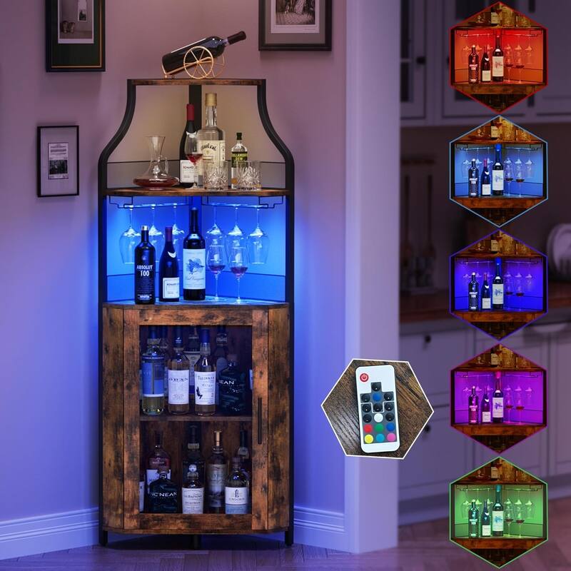 Corner Wine Cabinet with Detachable Wine Rack, 5-Tier Industrial Corner Bar Cabinet