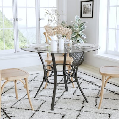 42'' Round Glass Dining Table with Crescent Style Metal Frame