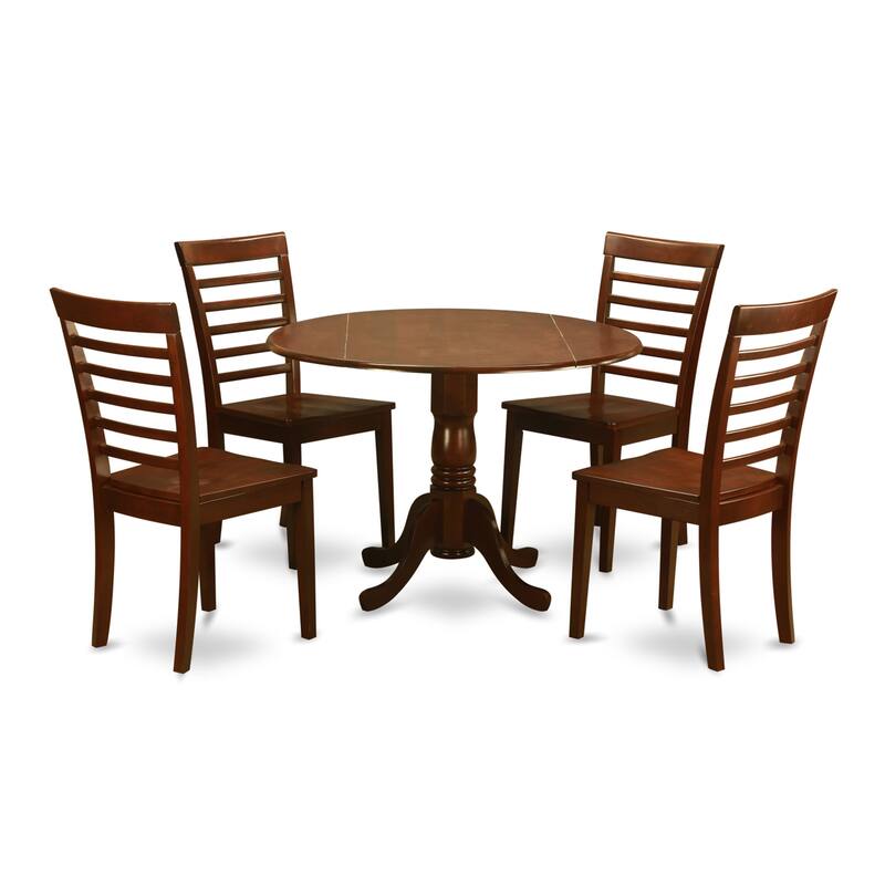 East West Furniture 5 Piece Modern Dining Table Set- a Round Wooden Table and 4 Dining Chairs, Mahogany (Seat Options)