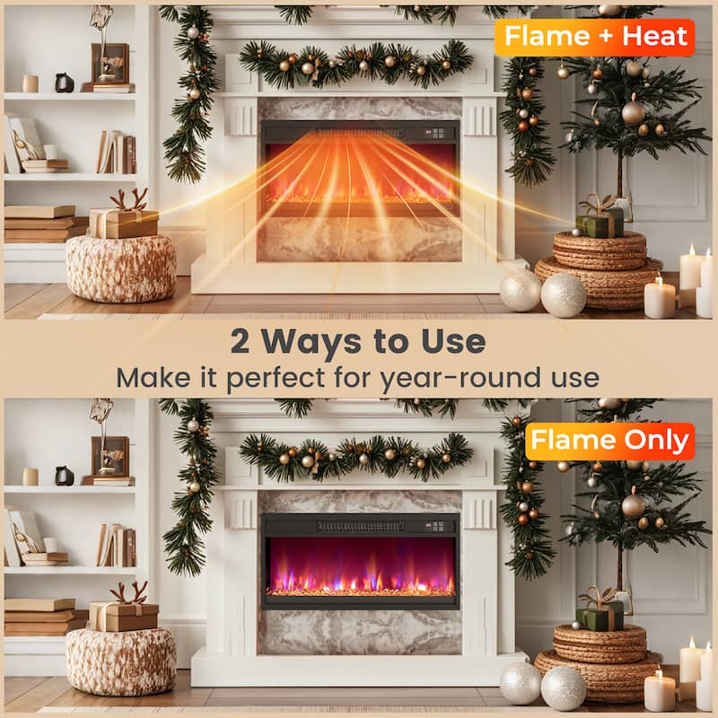 Gymax 26'' Electric Fireplace Insert Recessed 1500W Fireplace Heater