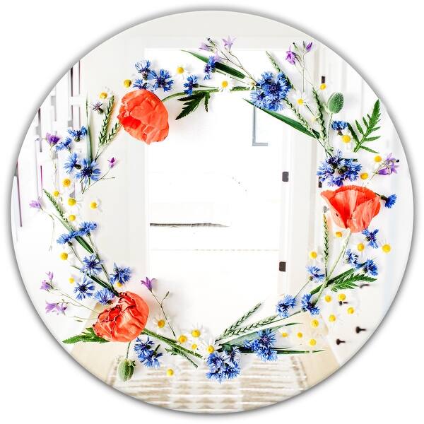 Designart Orange And Blue Flowers Cabin And Lodge Mirror Round Decorative Mirror Red On Sale Overstock 28022169