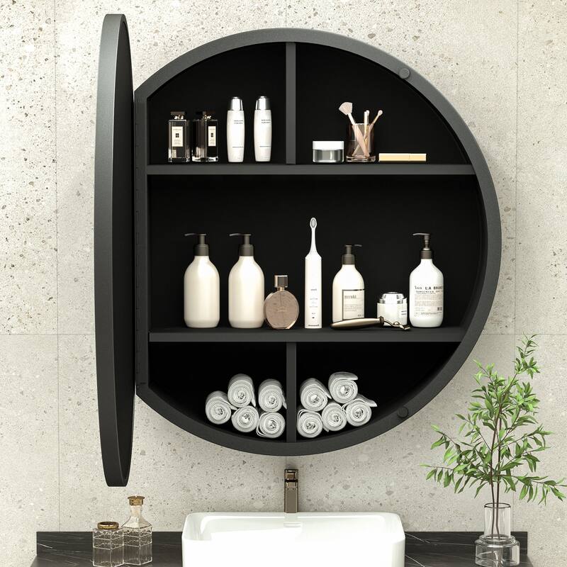 TokeShimi Metal Framed Round Medicine Cabinet with Mirror for Vanity