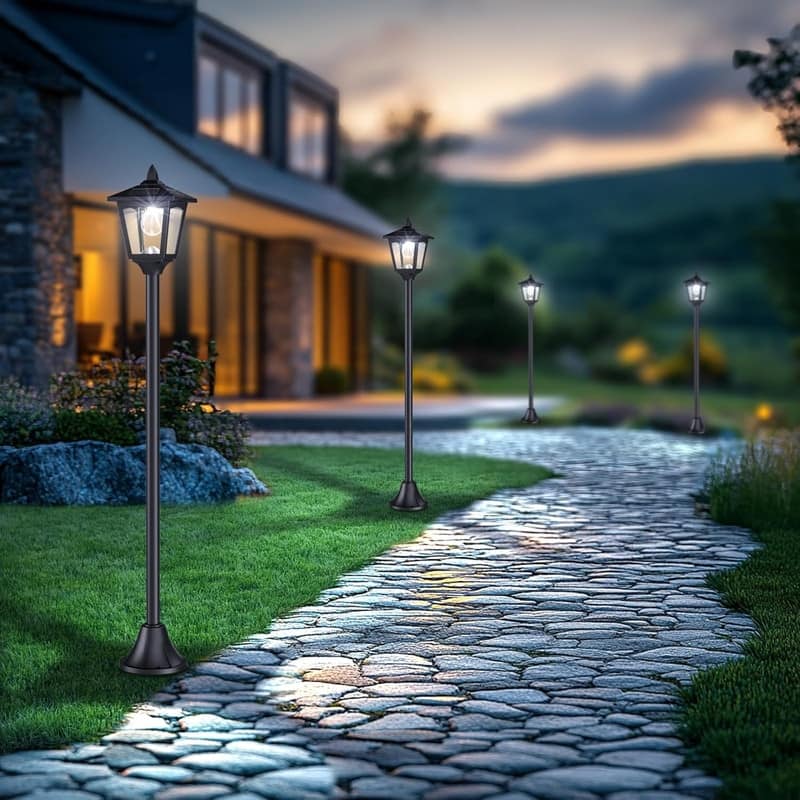 2 Pack 40" Solar Lamp Post Lights IP65 Waterproof LED Outdoor Pole Lighting - Black