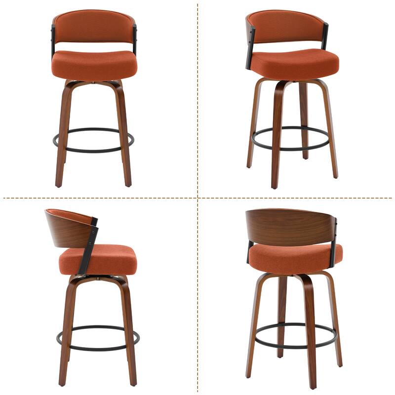 Upholstered Swivel Counter Height Bar Stool with Curved Back and Bentwood Frame - 37.2"H x 19.1"W x 20.5"D