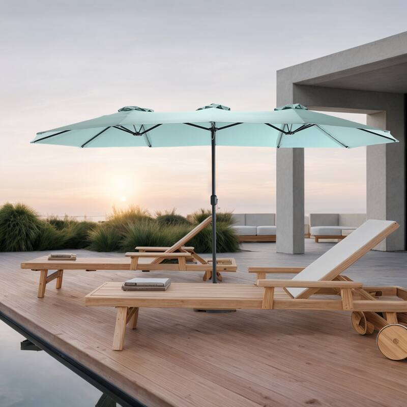 HOMEFUN 14.8 Ft Double Sided Outdoor Umbrella Rectangular Large with Crank - Light Green