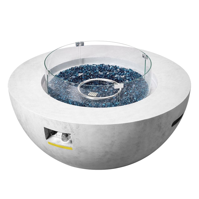 Grey Concrete Look Fire Pit Table with Glass Cover and Wheels - 39.37“x39.37”x20.59"