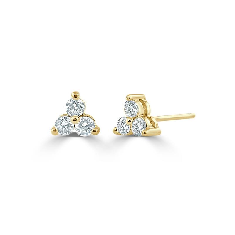 Joelle Collection Diamond Earrings - 3-Stone Cluster Earrings 14K Yellow Gold Beautiful Gift