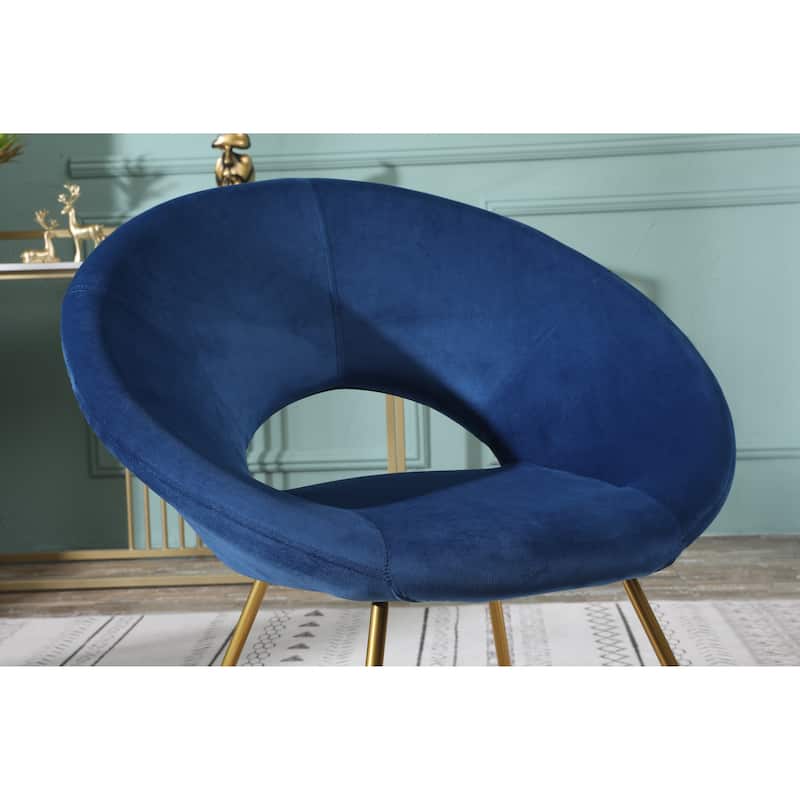 Blue Modern 28" Polyester Upholstered Accent Chair with Gold Tone Finished Base and Metal Sled Legs