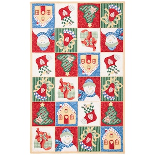 SAFAVIEH Handmade Chelsea Asha Novelty Christmas Wool Rug - White/Multi [5'3" x 8'3"] - 5'3" x 8'3"