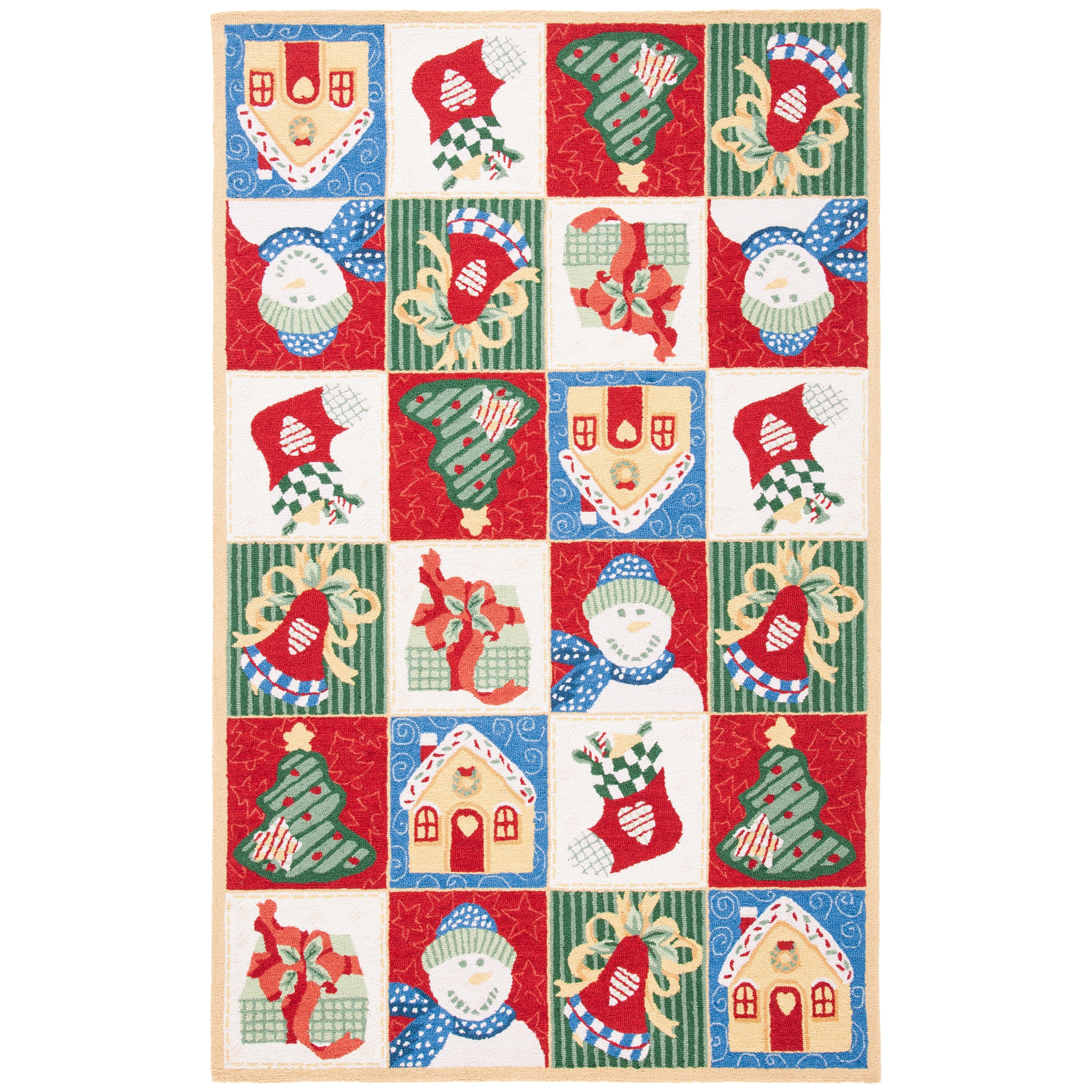 SAFAVIEH Handmade Chelsea Asha Novelty Christmas Wool Rug - White/Multi - 5'3" x 8'3"
