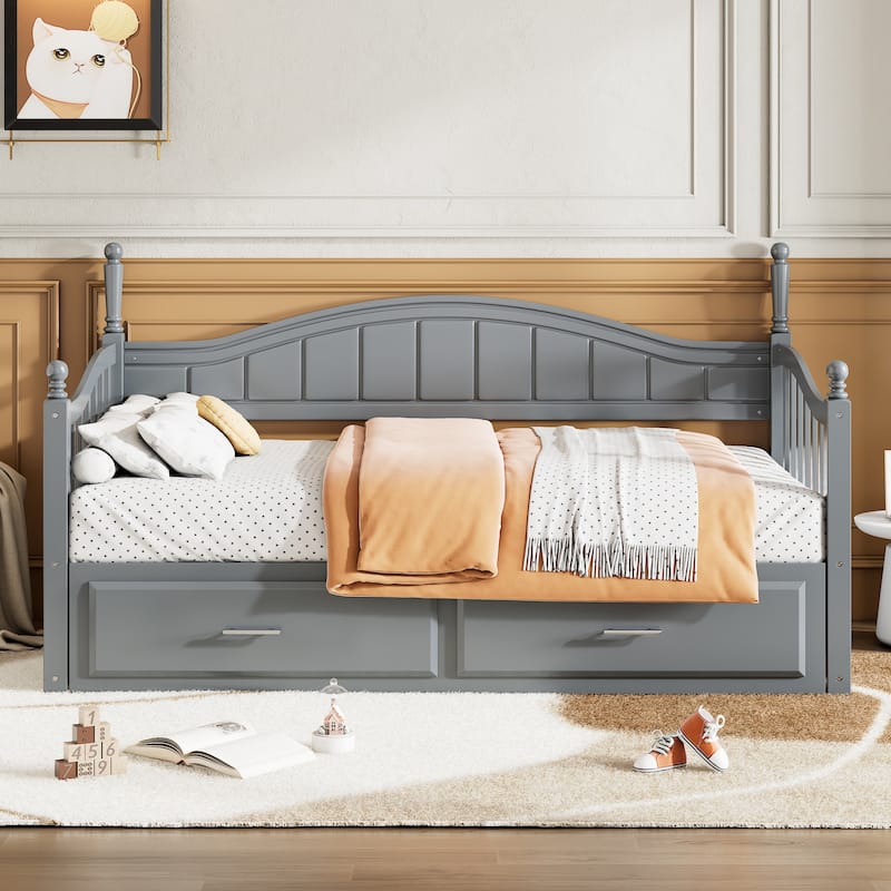 Gray Twin Size Daybed with Drawers and Trundle
