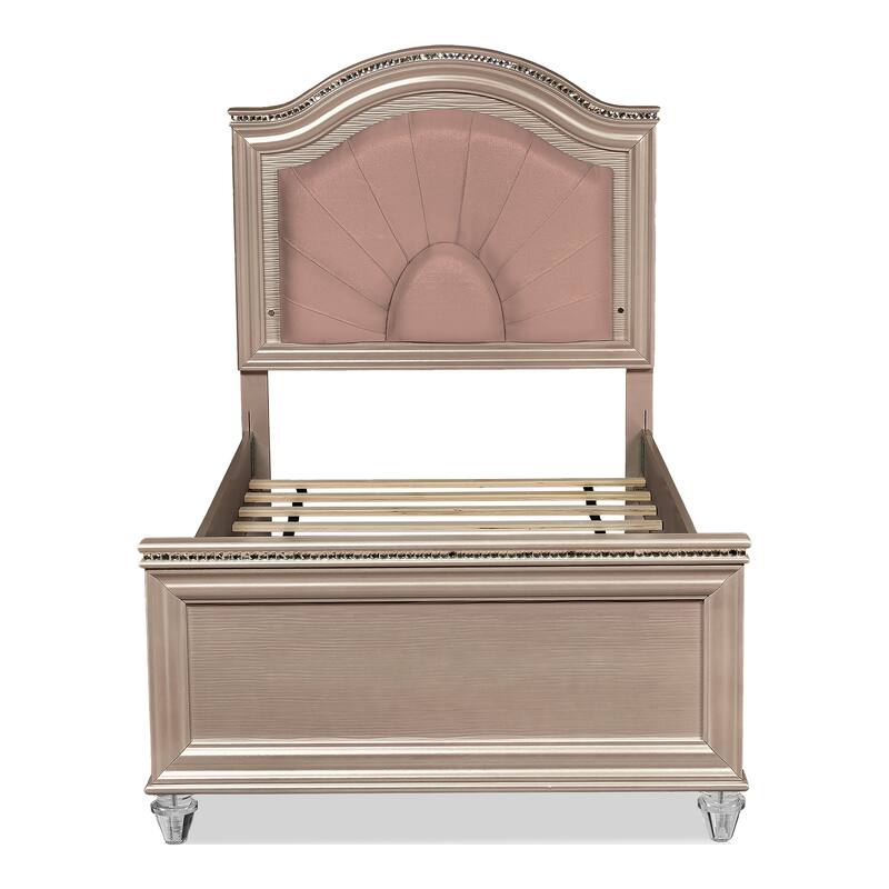 Ving Modern Rose Gold LED Light Upholstered Platform Bed by Furniture of America