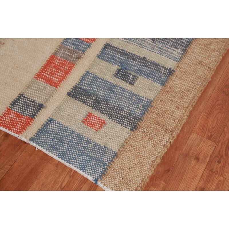 Hand Woven Oriental 100% Jute Carpet Southwestern Modern Beige & Ivories Kilim Area Rug - 9' 8'' X 8' 6''