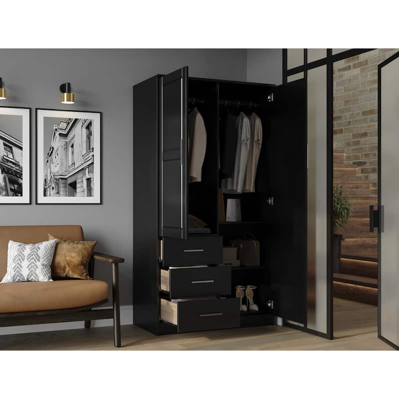Palace Imports 100% Solid Wood Metro Wardrobe Armoire with Solid Wood or Mirrored Doors