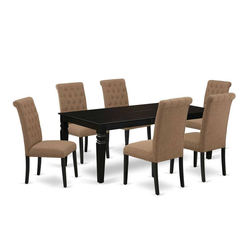 7Pc Dinette Set - Kitchen Table with Leaf & 6 Parson Chairs - Black & Sable - 84