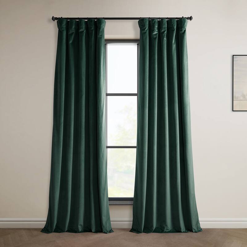 Exclusive Fabrics Heritage Plush Velvet Room Darkening Curtain (1 Panel) - Luxurious Single Drapery for Enhanced Room Darkening - 50 X 84 - Forestry Green