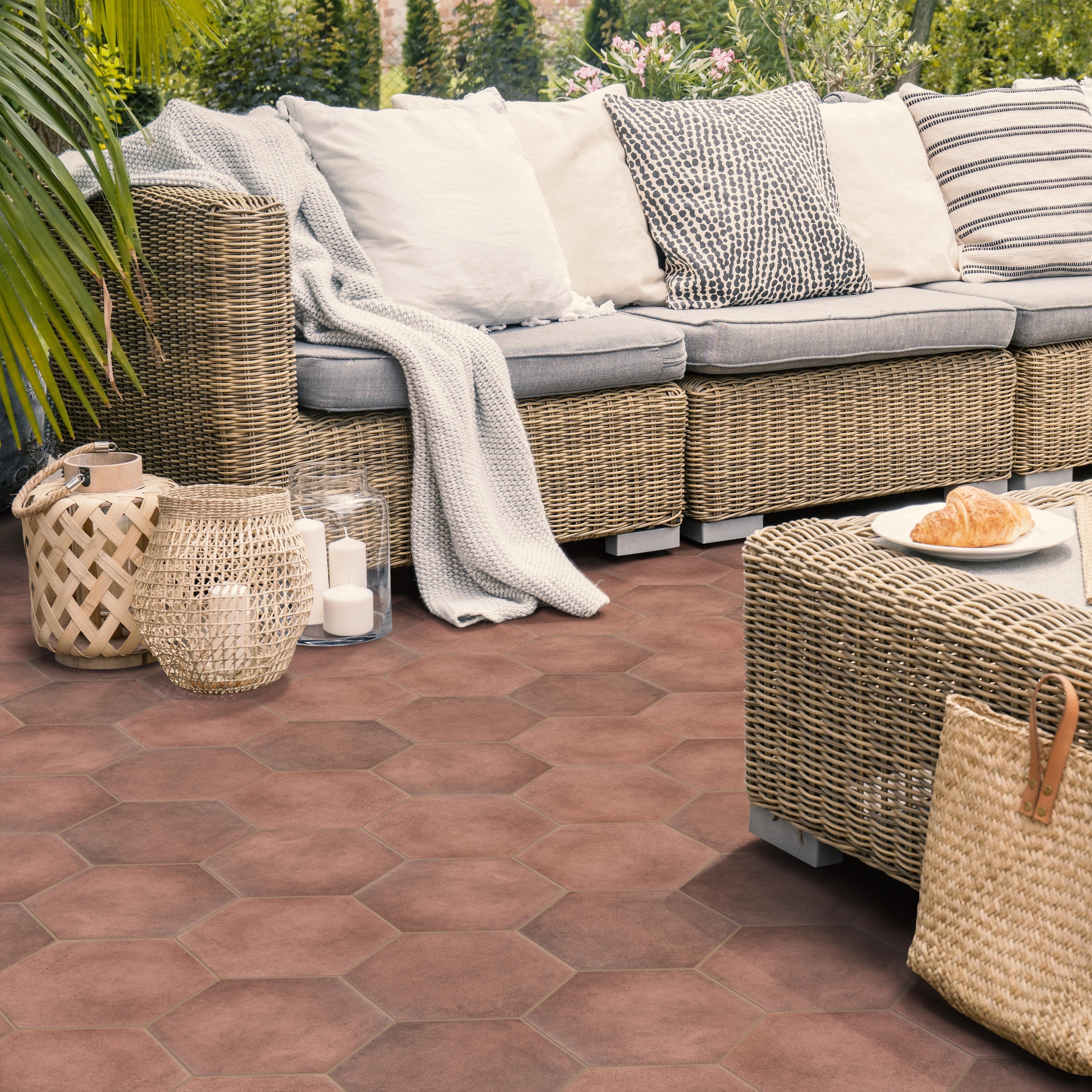Merola Tile Matter Hex Red 7-7/8" x 9" Porcelain Floor and Wall Tile