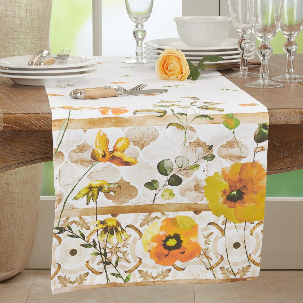 Block Print Table Runner With Floral Design