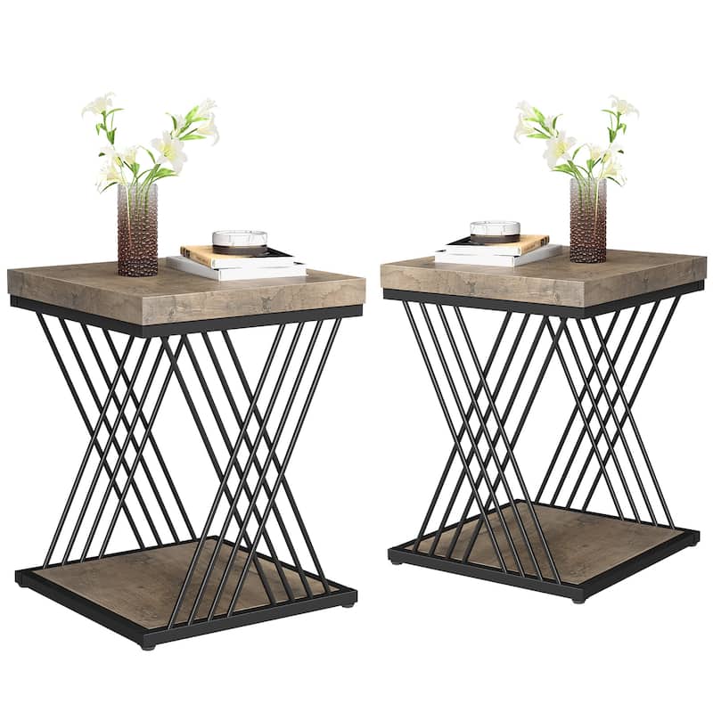 19.68-inch Square Side End Table with Metal Frame for Living Room