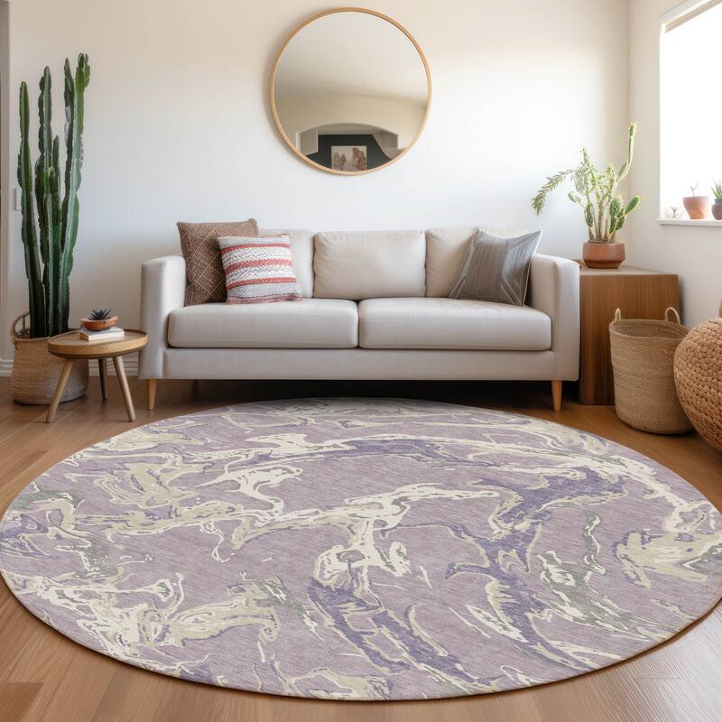 Machine Washable Indoor/ Outdoor Modern Wave Chantille Rug - Lavender - 8' x 8'
