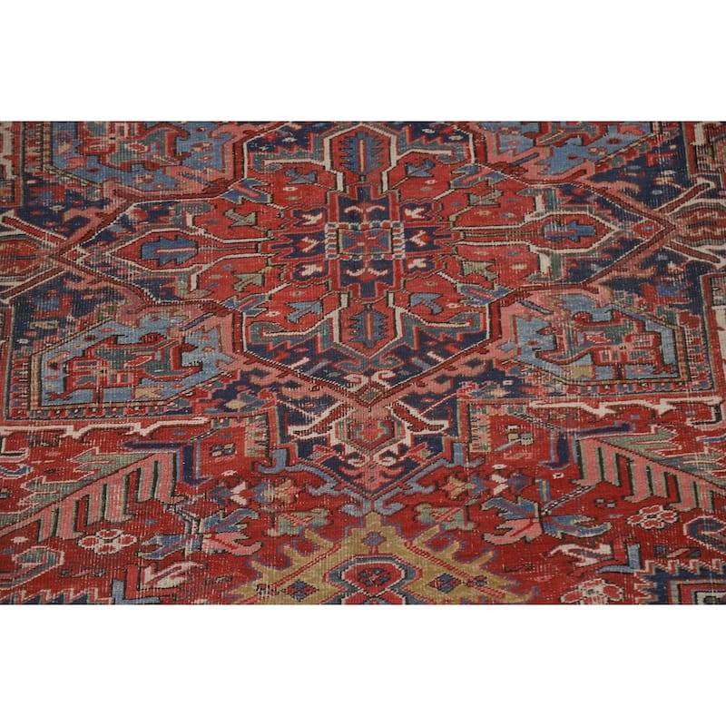 Pre-1900 Antique Heriz Serapi Persian Rug Handmade Wool Carpet - 7'10"x 10'6"