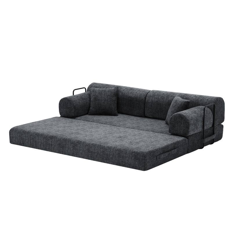 Convertible Sleeper Sofa Bed with Cylindrical Pillow, Corduroy Folding Mattress Couch, Floor Sofa Lounge Couch for Bedroom
