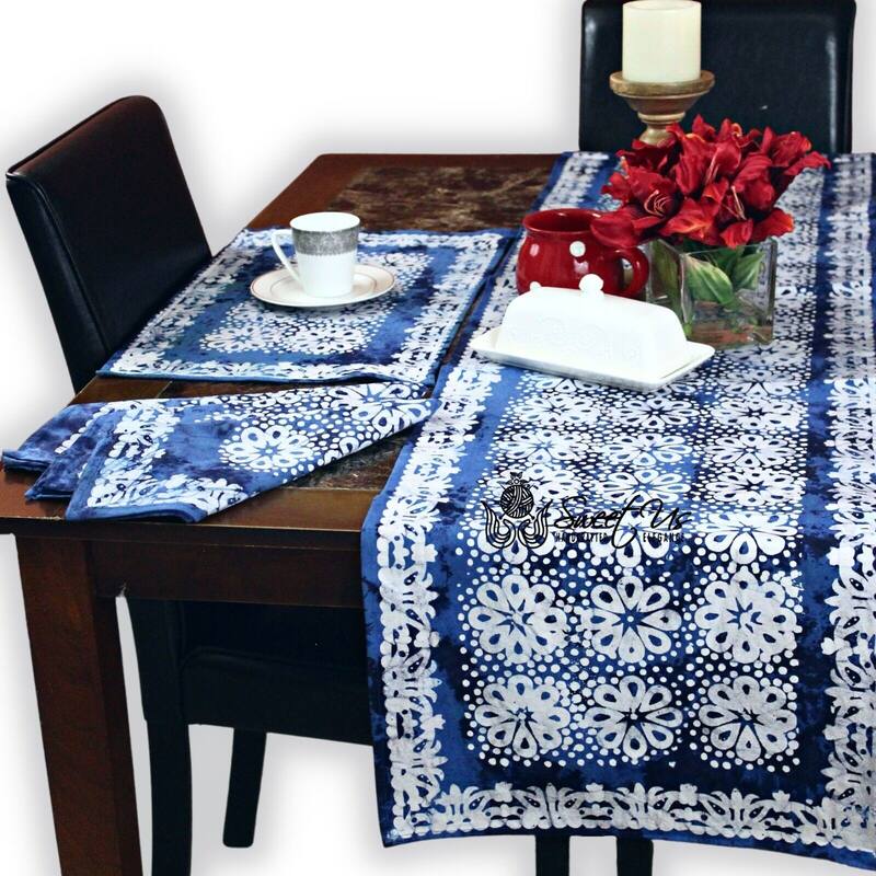 Cotton Batik Daisy Floral Tablecloth Collection - Runner