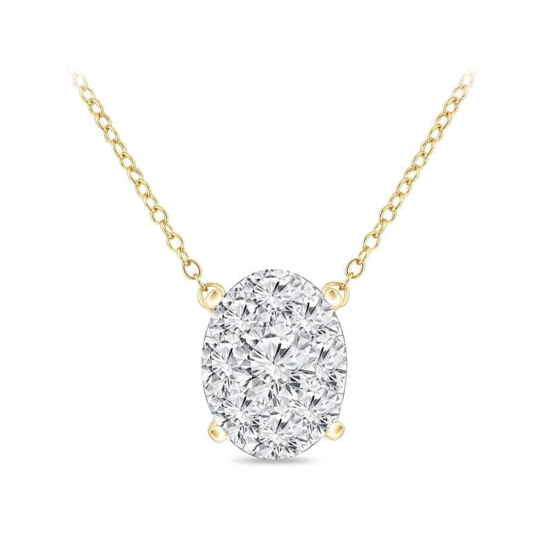 14k Gold Oval Shaped 1/8ct TDW Pave Diamond Necklace by Auriya (H-I, I1-I2) - Yellow