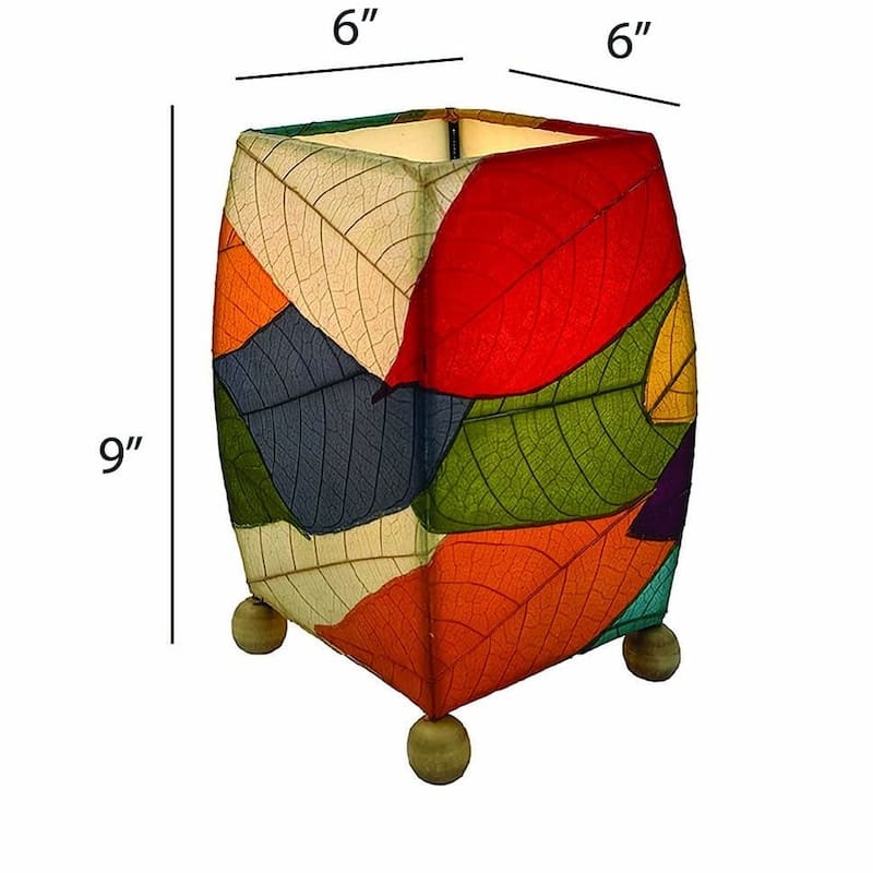 Handmade Mini Square Cocoa Leaf Table Lamp, Cocoa Leaves Shade, 6 x 6 x 9 in.