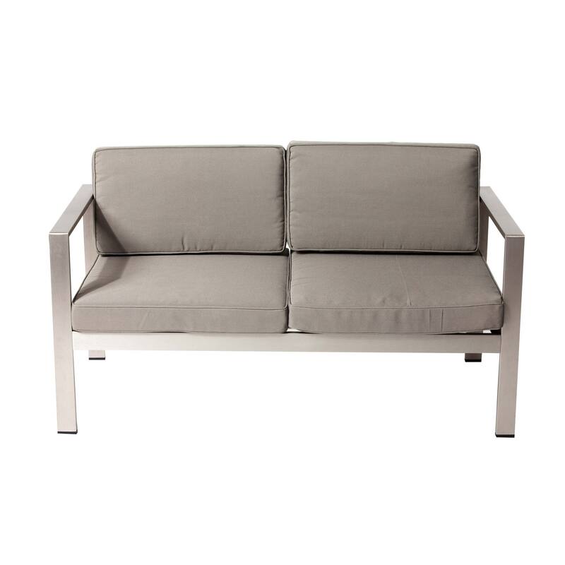 Kili 54 Inch Sofa, Sleek Silver Aluminum Frame, Water Resistant Cushions