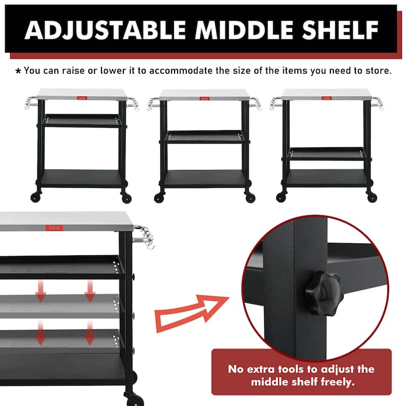Feasto 161266E 3-Shelf Adjustable Layer's Utility Kitchen Cart - N/A