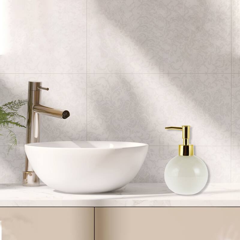 Round Simple Soap Pump Dispenser for Bathroom Hotel 300ml 1 Pcs - White Gold Tone