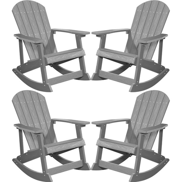 WINSOON HIPS All Weather Outdoor Indoor Oversized Rocking Chair,Adirondack Rocking Chair Set of 4 - Grey