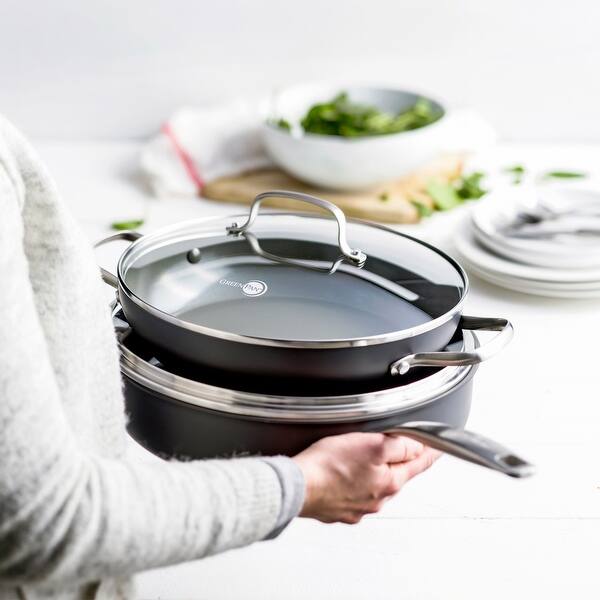 Grey GreenPan Chatham 11 Ceramic Non-Stick Covered Everyday Pan with 2 Helpers