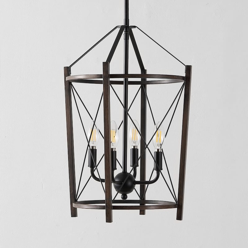 SAFAVIEH Lighting Beatrise 4-Light Adjustable Pendant Chandelier (LED Bulbs Included) - Black/Brown - 14Wx14Dx60H