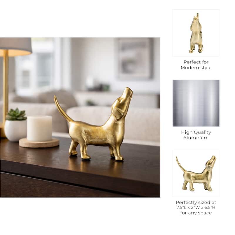 Decorative Howling Dog Figurine Statue - 8", Gold & Metallic - 7.5"
