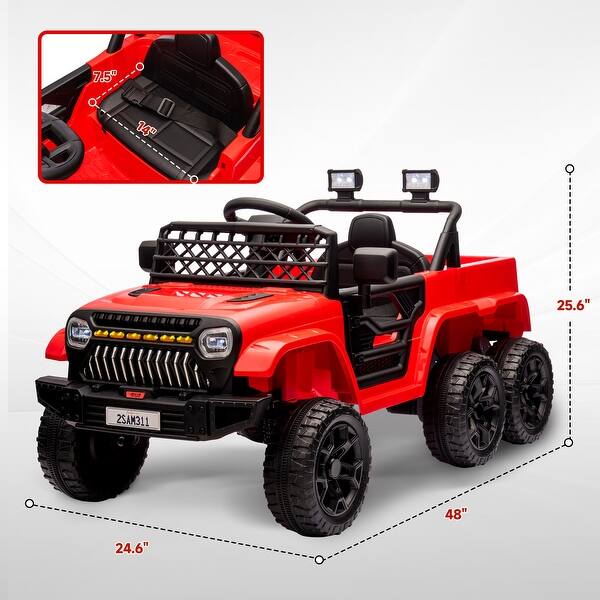 dimension image slide 2 of 3, 12V Kids Ride-On Car with Remote Control, Ride on Truck with Back Trailer, Spring Suspension, & Seatbelt - Electric Vehicle