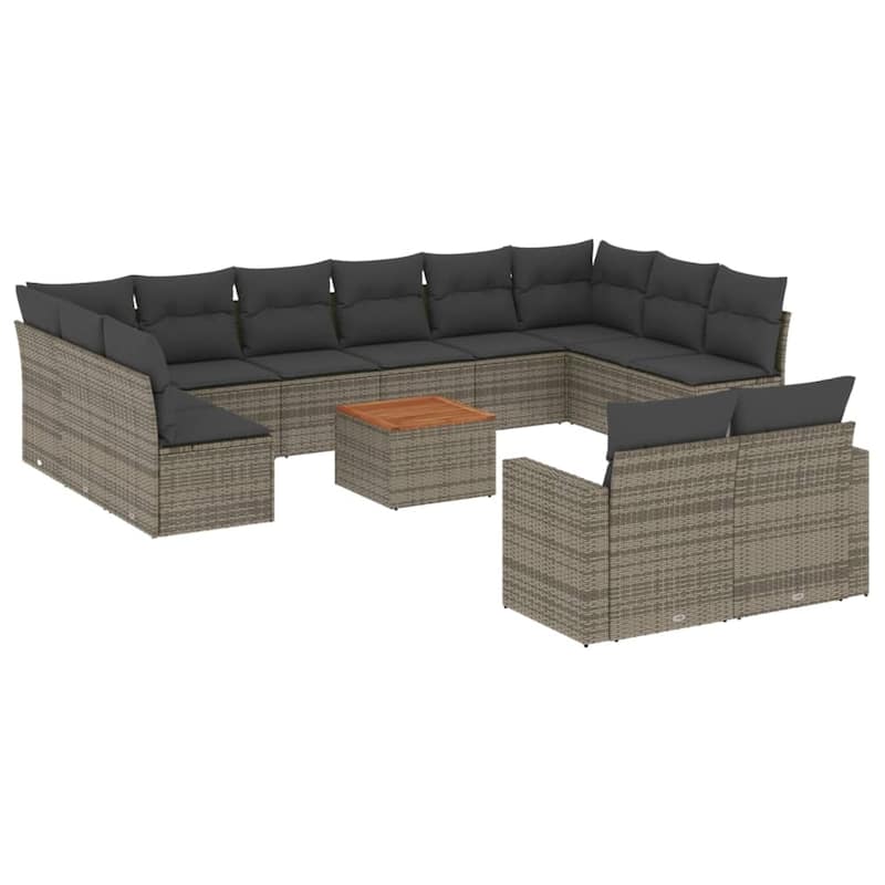 vidaXL Patio Sofa Set with Cushions Outdoor Furniture 13 Piece Poly Rattan - 21.7 x 21.7 x 14.6