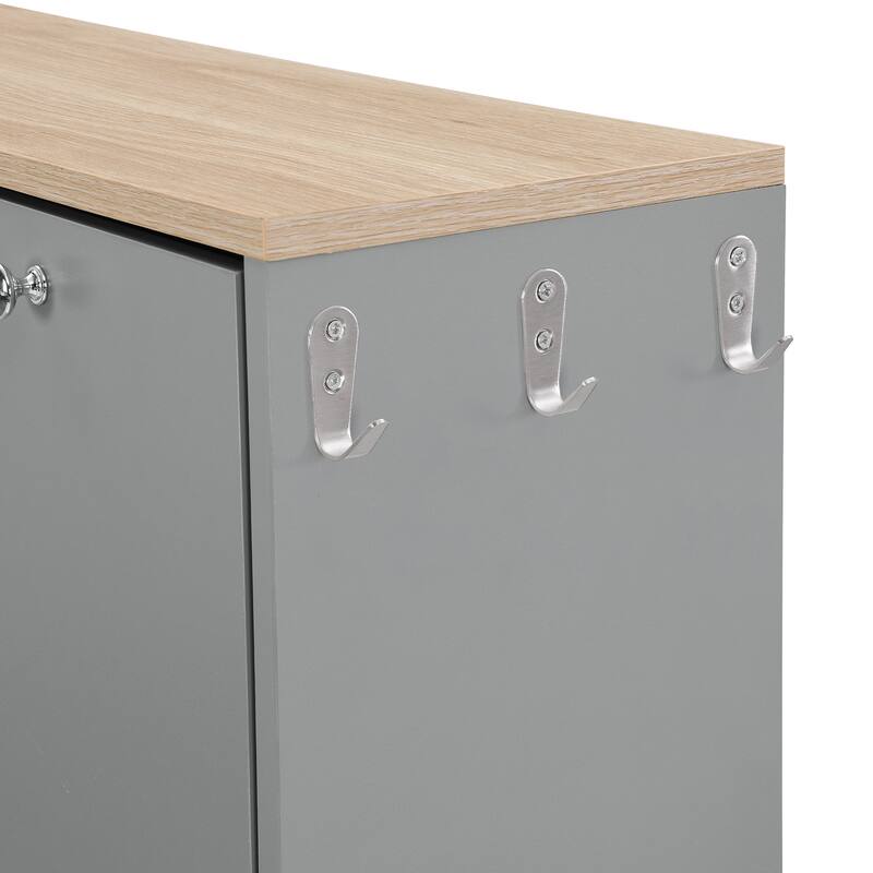 Sleek Narrow Shoe Cabinet with Adjustable Shelves & 3 Flip Drawers, Wood Grain Finish for Entryway Storage
