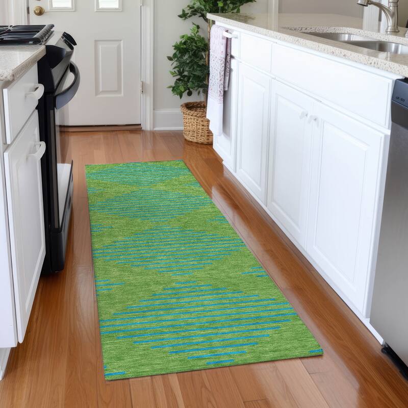 Premium Washable Super Soft Global Stripes Mayfield Rug - Green - 2'3" x 7'6"