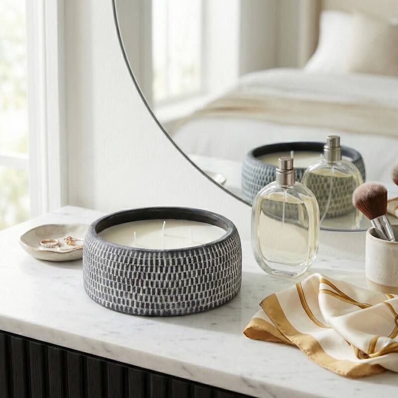 Decorative Textured Ceramic Neroli and Basil Scented Candle - 9.75"