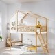 preview thumbnail 11 of 16, Wooden Bunk Bed with Ladder, Guardrail, Roof and Window, Twin Over Twin