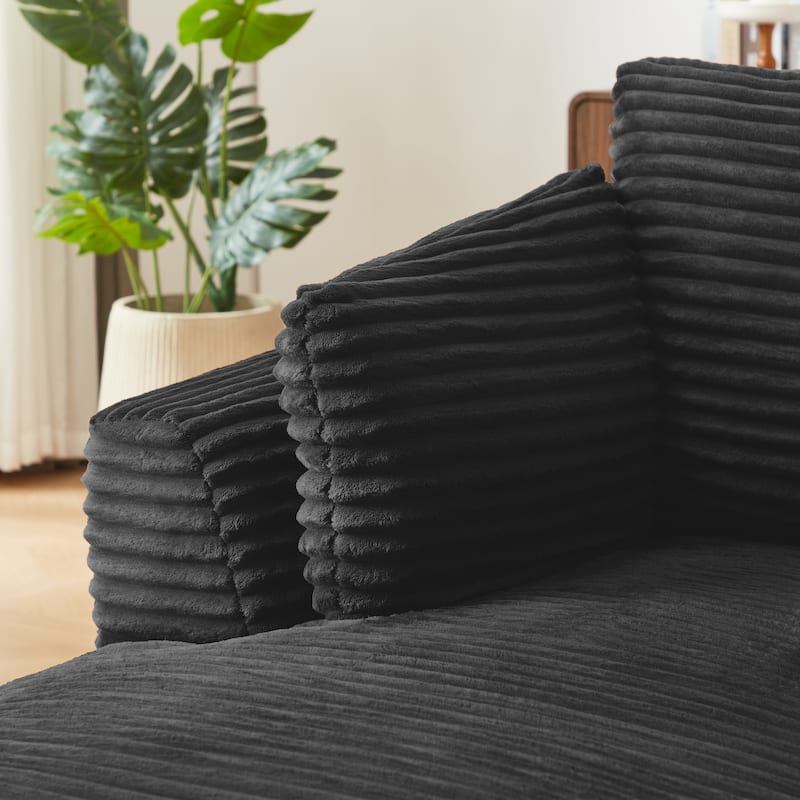 Fluffy Corduroy Sofa Armchairs Floor Accent Chair Lazy Single Chaise Lounge Comfy Sleeper Couch for Living Room with Pillows - Black